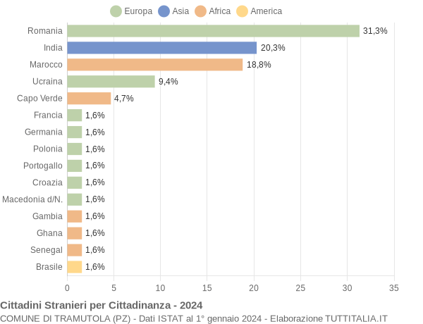 Grafico cittadinanza stranieri - Tramutola 2024