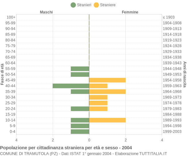Grafico cittadini stranieri - Tramutola 2004