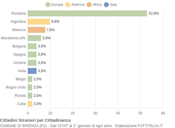 Grafico cittadinanza stranieri - Brienza 2009