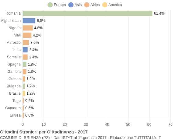 Grafico cittadinanza stranieri - Brienza 2017