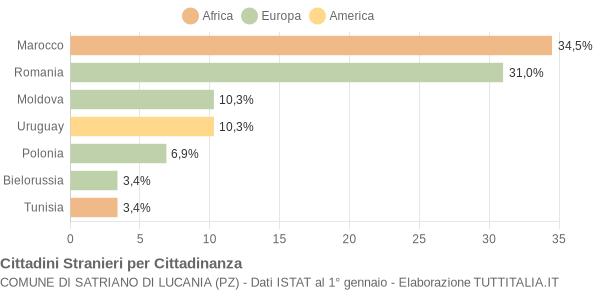 Grafico cittadinanza stranieri - Satriano di Lucania 2005