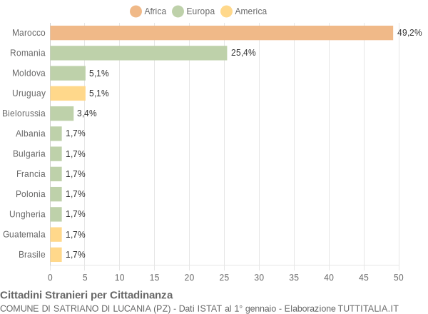 Grafico cittadinanza stranieri - Satriano di Lucania 2009