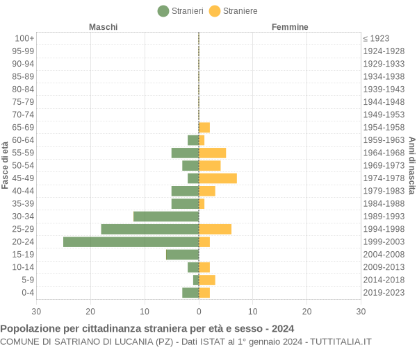 Grafico cittadini stranieri - Satriano di Lucania 2024