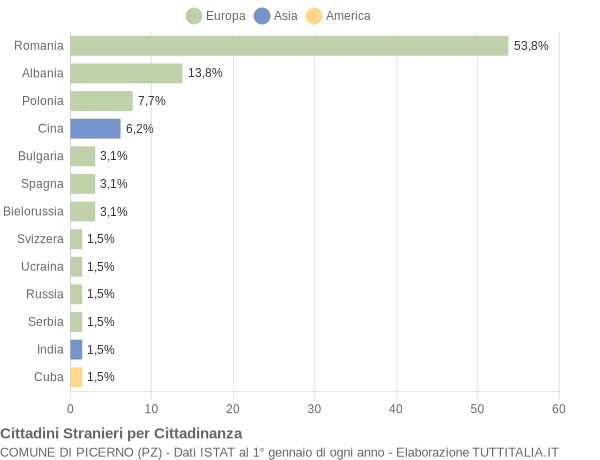 Grafico cittadinanza stranieri - Picerno 2009