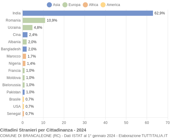 Grafico cittadinanza stranieri - Brancaleone 2024