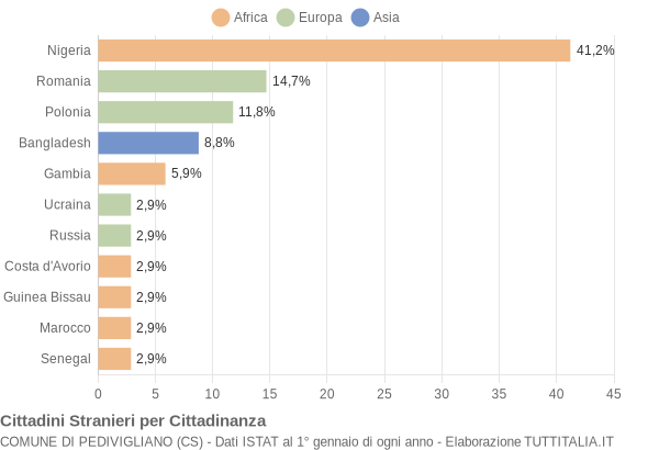 Grafico cittadinanza stranieri - Pedivigliano 2020