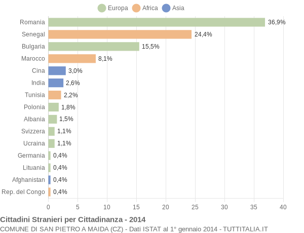 Grafico cittadinanza stranieri - San Pietro a Maida 2014