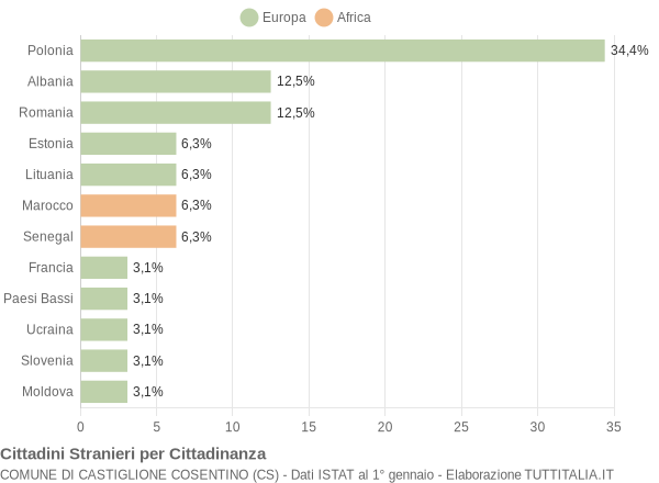 Grafico cittadinanza stranieri - Castiglione Cosentino 2009