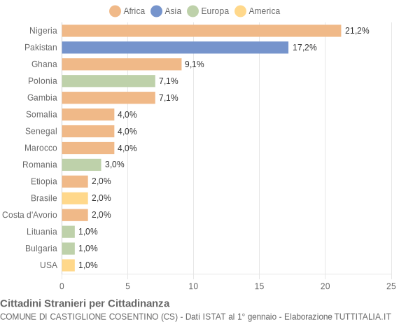 Grafico cittadinanza stranieri - Castiglione Cosentino 2016