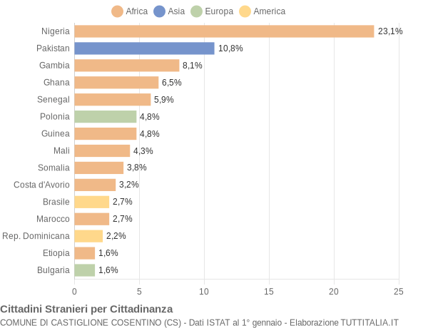 Grafico cittadinanza stranieri - Castiglione Cosentino 2018