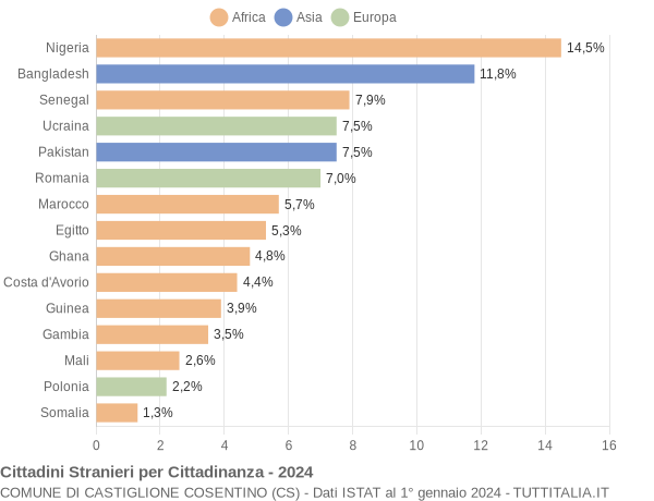 Grafico cittadinanza stranieri - Castiglione Cosentino 2024