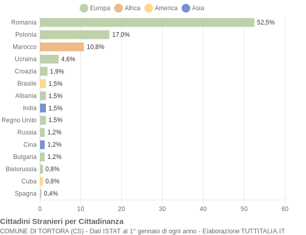 Grafico cittadinanza stranieri - Tortora 2013