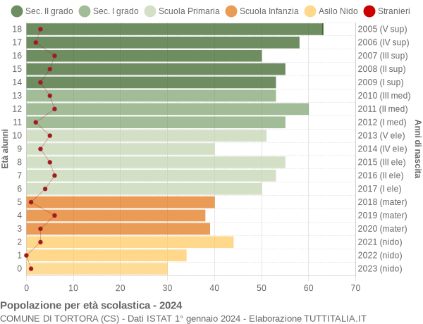 Grafico Popolazione in età scolastica - Tortora 2024