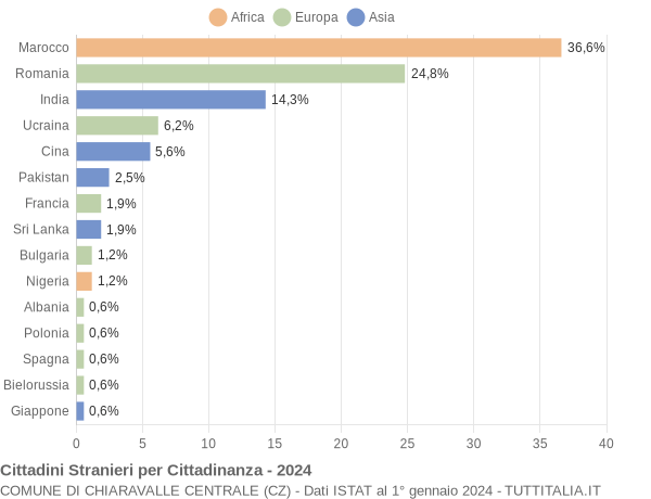 Grafico cittadinanza stranieri - Chiaravalle Centrale 2024