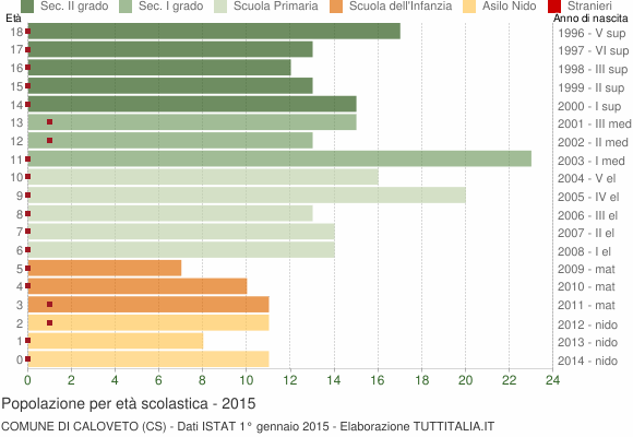 Grafico Popolazione in età scolastica - Caloveto 2015