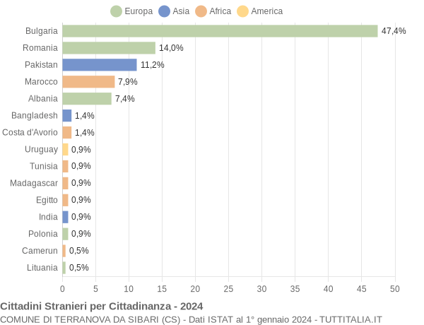 Grafico cittadinanza stranieri - Terranova da Sibari 2024