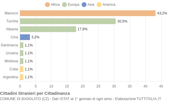 Grafico cittadinanza stranieri - Badolato 2005