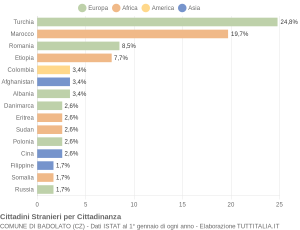 Grafico cittadinanza stranieri - Badolato 2009