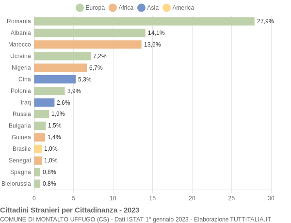 Grafico cittadinanza stranieri - Montalto Uffugo 2023