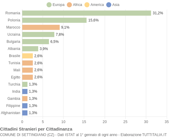 Grafico cittadinanza stranieri - Settingiano 2016