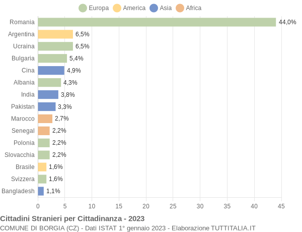 Grafico cittadinanza stranieri - Borgia 2023