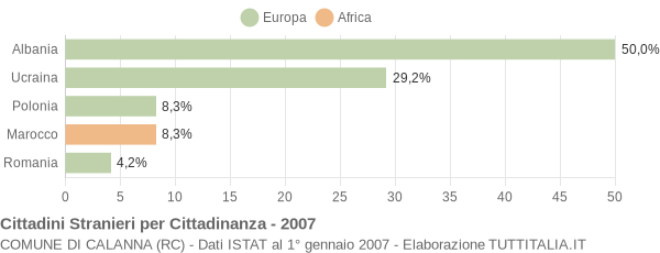 Grafico cittadinanza stranieri - Calanna 2007