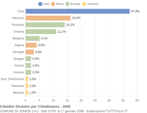 Grafico cittadinanza stranieri - Jonadi 2009