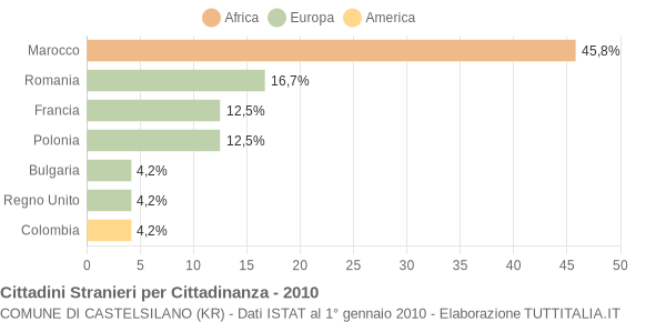 Grafico cittadinanza stranieri - Castelsilano 2010