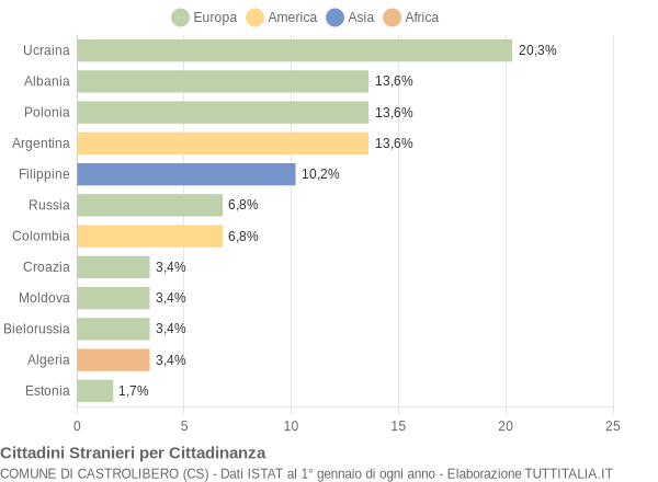 Grafico cittadinanza stranieri - Castrolibero 2004