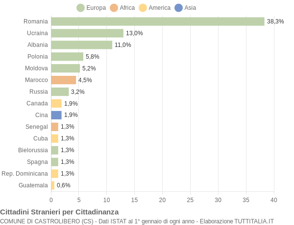 Grafico cittadinanza stranieri - Castrolibero 2017