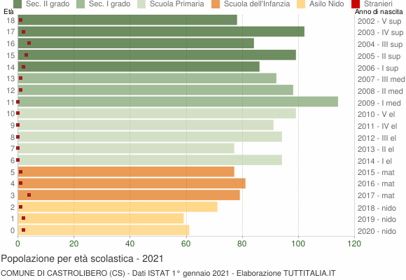 Grafico Popolazione in età scolastica - Castrolibero 2021