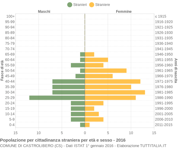 Grafico cittadini stranieri - Castrolibero 2016