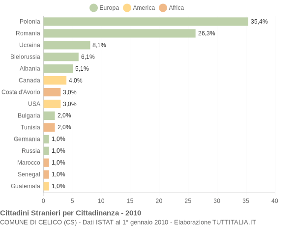 Grafico cittadinanza stranieri - Celico 2010