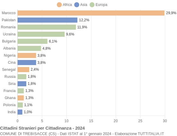 Grafico cittadinanza stranieri - Trebisacce 2024