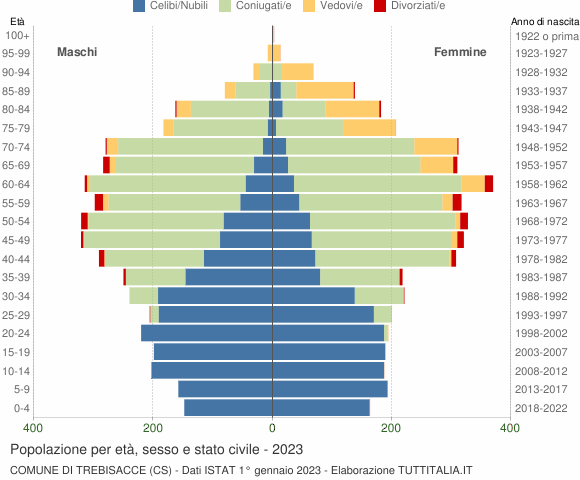 Grafico Popolazione per età, sesso e stato civile Comune di Trebisacce (CS)
