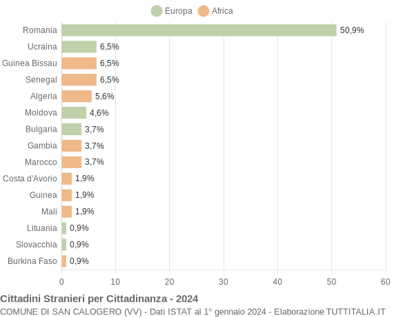 Grafico cittadinanza stranieri - San Calogero 2024