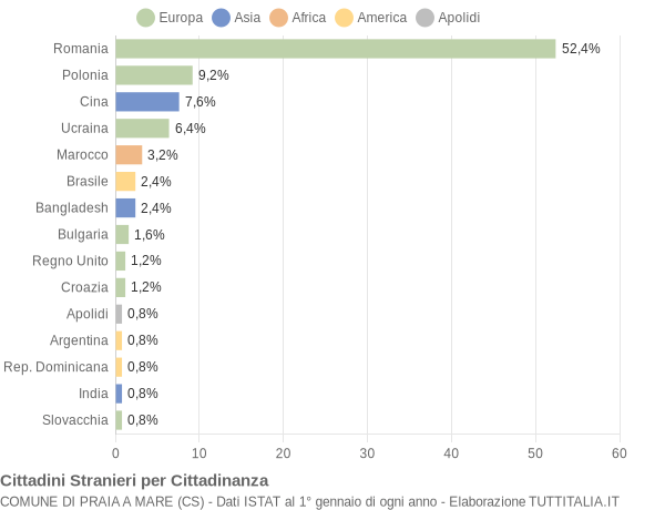 Grafico cittadinanza stranieri - Praia a Mare 2019