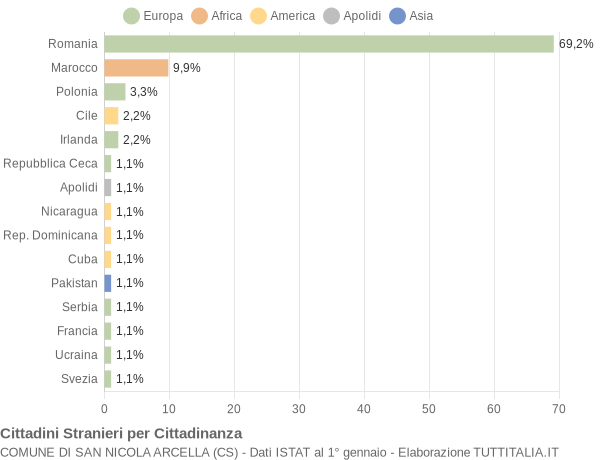 Grafico cittadinanza stranieri - San Nicola Arcella 2009