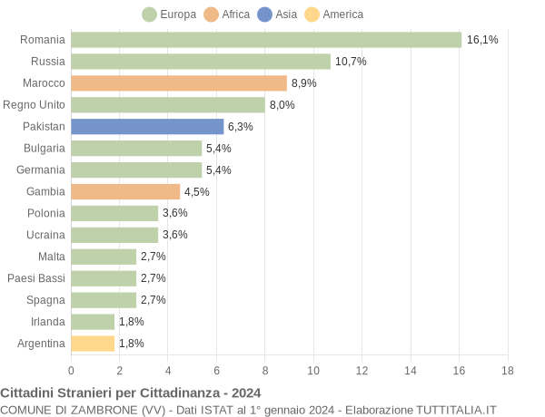 Grafico cittadinanza stranieri - Zambrone 2024