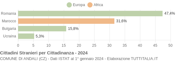 Grafico cittadinanza stranieri - Andali 2024