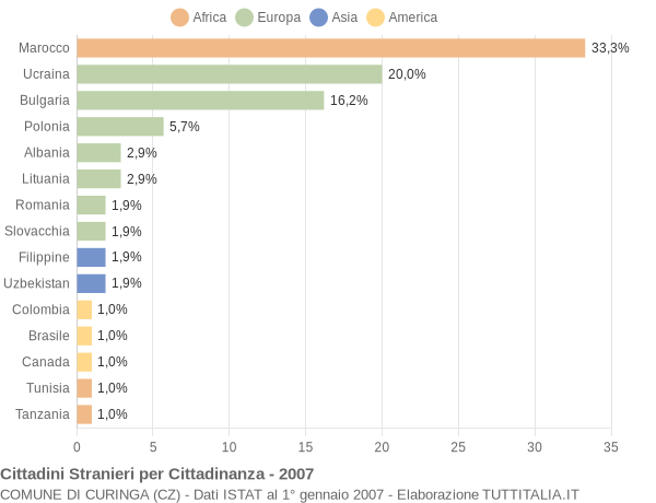 Grafico cittadinanza stranieri - Curinga 2007