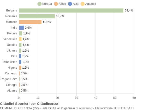 Grafico cittadinanza stranieri - Curinga 2019