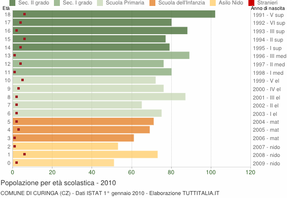 Grafico Popolazione in età scolastica - Curinga 2010