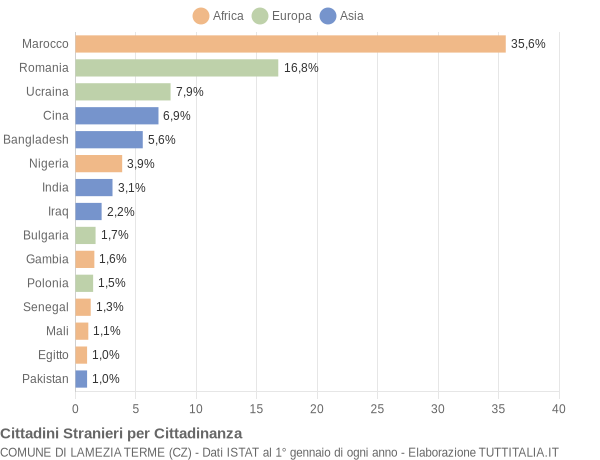 Grafico cittadinanza stranieri - Lamezia Terme 2022