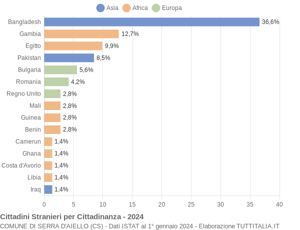 Grafico cittadinanza stranieri - Serra d'Aiello 2024