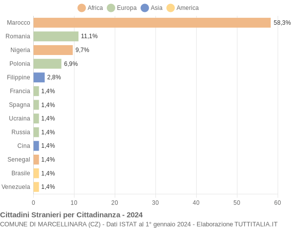 Grafico cittadinanza stranieri - Marcellinara 2024