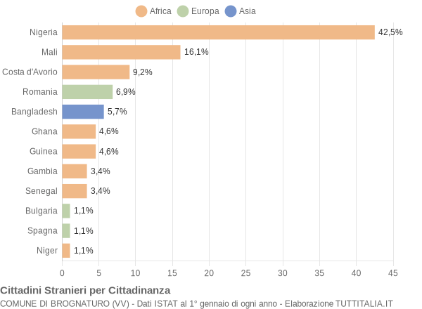 Grafico cittadinanza stranieri - Brognaturo 2017