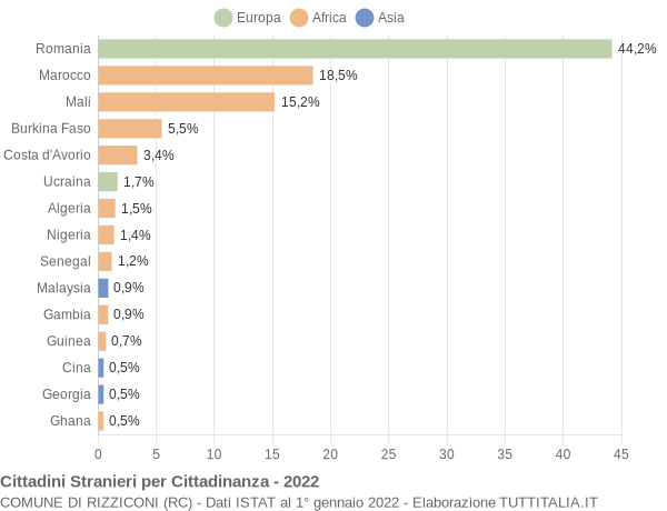 Grafico cittadinanza stranieri - Rizziconi 2022