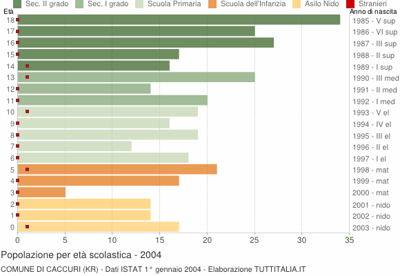 Grafico Popolazione in età scolastica - Caccuri 2004