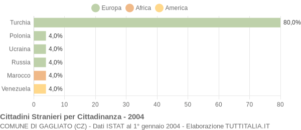 Grafico cittadinanza stranieri - Gagliato 2004